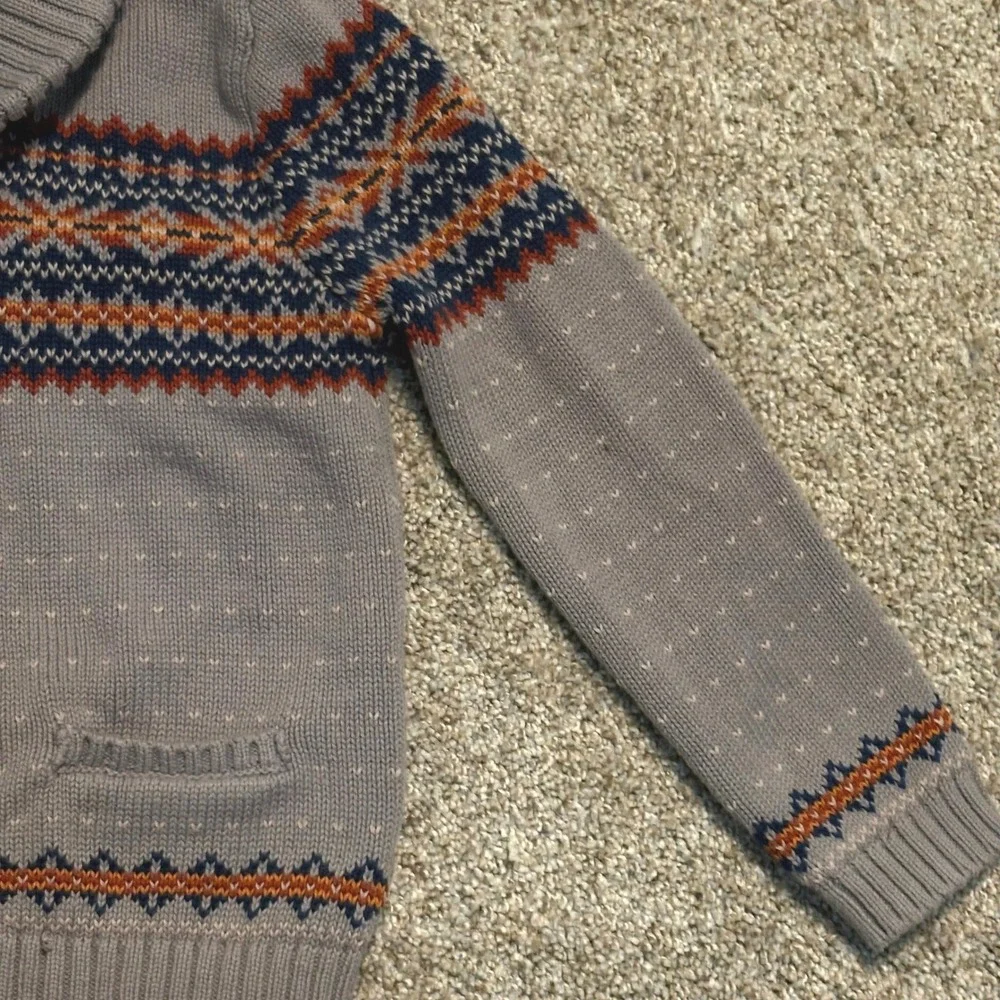 Rorie Whelan Cardigan Sweater Boys 6 Gray Fair Isle Shawl‎ Collar Cotton Knit